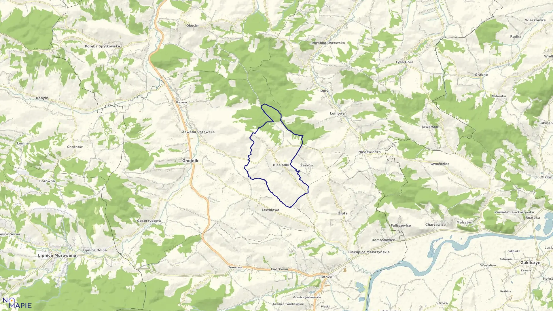 Mapa obrębu BIESIADKI w gminie Gnojnik
