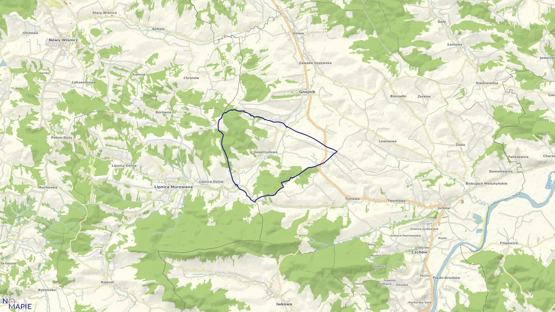 Mapa obrębu Gosprzydowa w gminie Gnojnik