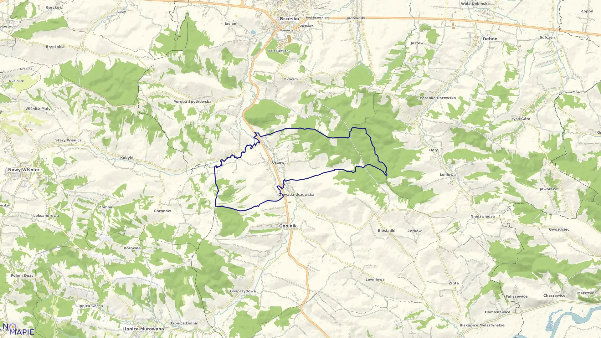 Mapa obrębu Uszew w gminie Gnojnik