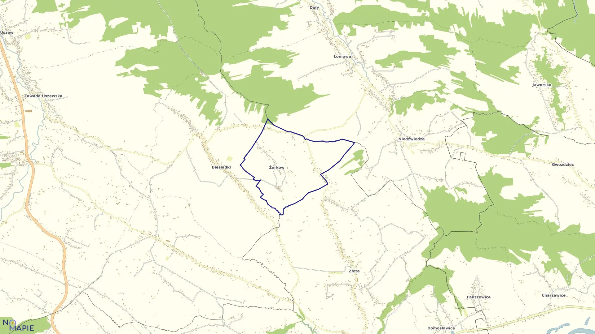 Mapa obrębu Żerków w gminie Gnojnik